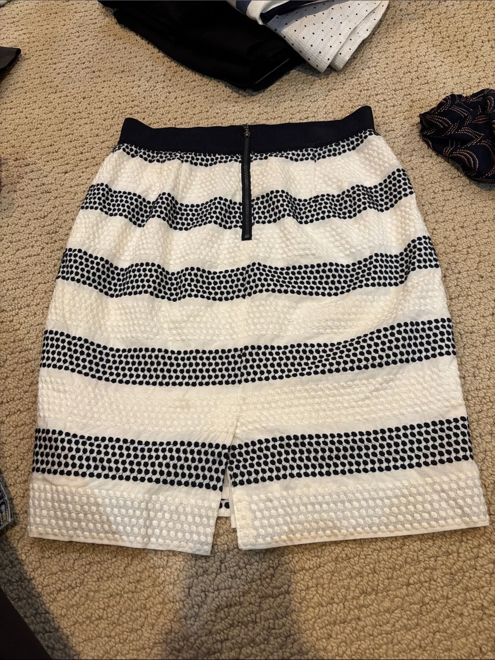 Striped Textured A-Line Skirt - White and navy